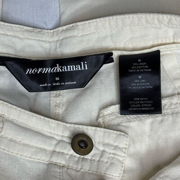 Norma Kamali  straw (cream) linen blend button fly pants size M - Picture 5 of 15